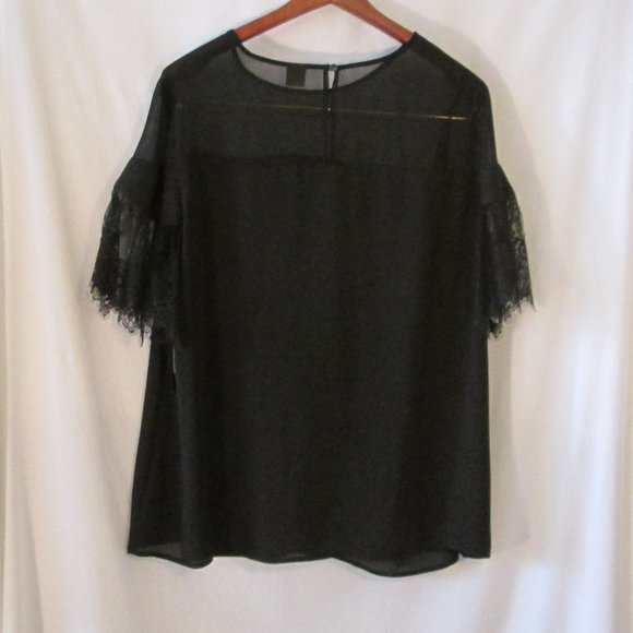 Worthington Women's Sheer Blk Short Sleeve Blouse Sz XL Beautiful Lace S… - Picture 2 of 8